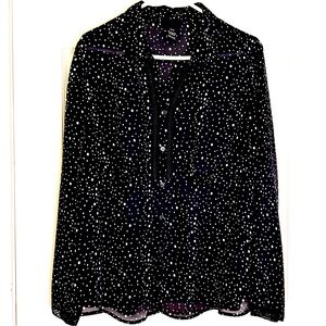 Lane Bryant Black/ Dot Print Chiffon Long Sleeve Blouse Sz 14/16 EUC